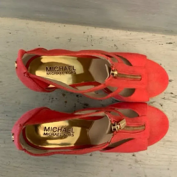 Michael Michael Kors Coral Canvas Espadrille Wedge Sandals Size 7 Good Condition - Picture 6 of 8